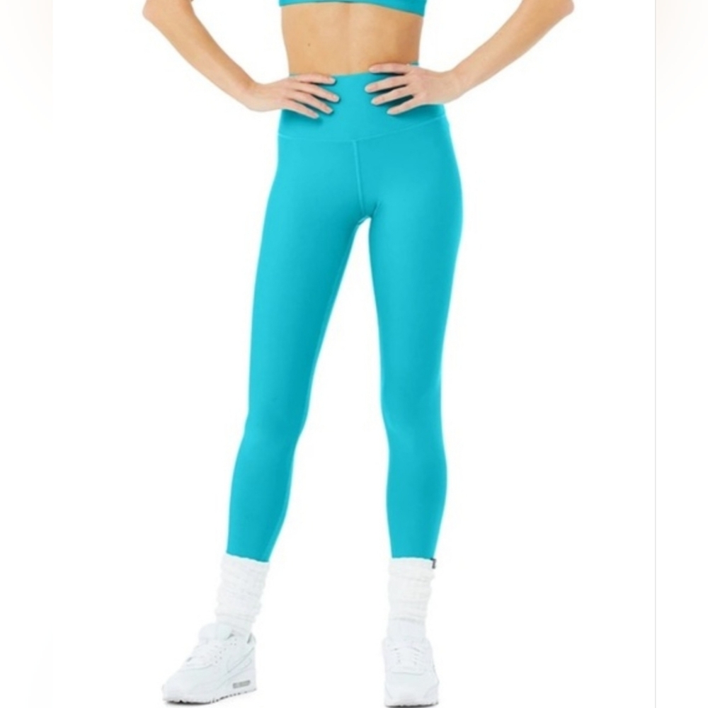 ALO Yoga High Waist Airlift Legging Full Length Sz XS Bright Aqua Blue W5766R - Picture 3 of 16